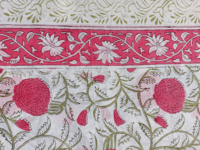 Paréo de plage en coton voile indien imprimé à la main – Motif floral rose, vert et blanc – Étole & châle bohème  