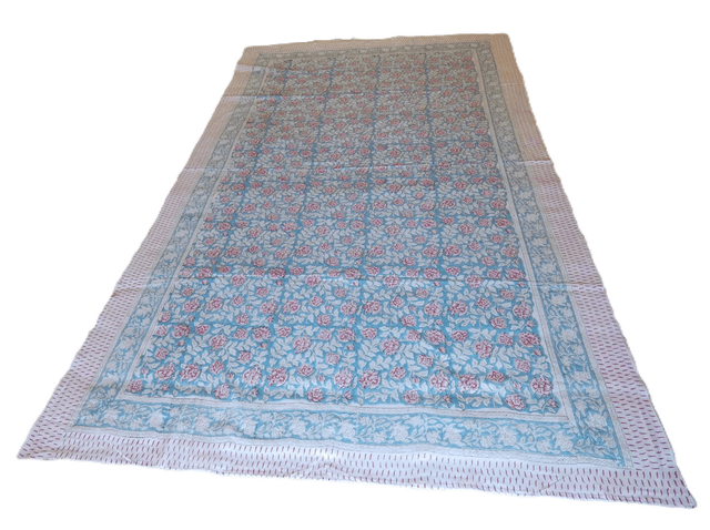 Paréo de plage en coton voile indien imprimé à la main – Motif floral bleu et rose – Étole & châle bohème  