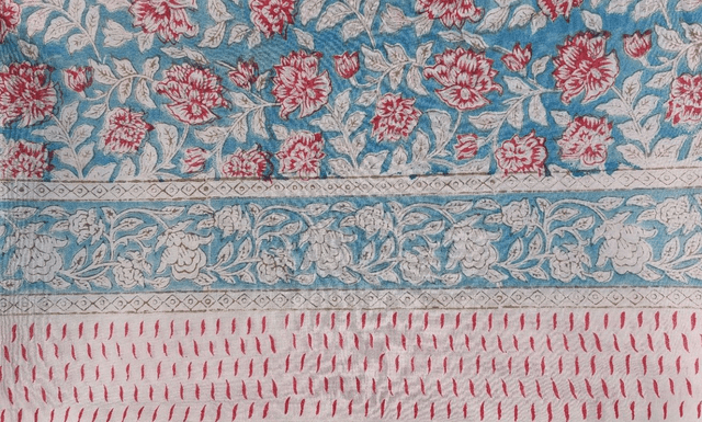 Paréo de plage en coton voile indien imprimé à la main – Motif floral bleu et rose – Étole & châle bohème  