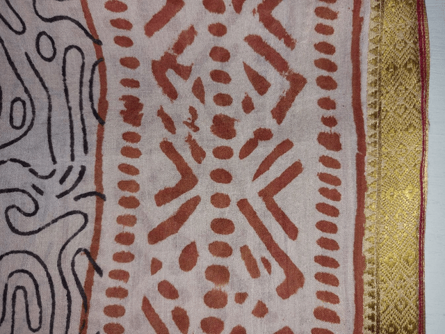 Paréo de plage en coton voile indien imprimé à la main – Motif ethnique rose et noir avec bord doré – Étole & châle bohème  