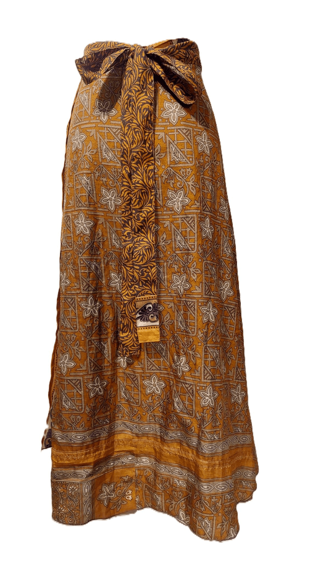 Robe/Jupe 3-en-1 réversible en sari recyclé – Robe polyvalente bohème plage, casual ou élégant - jaune, or