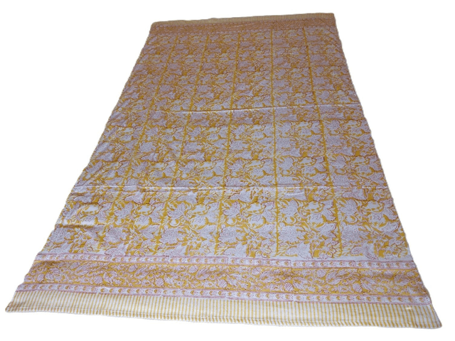 Paréo de plage en coton voile indien imprimé à la main – Motif de fruits et fleurs jaune et blanc – Étole & châle bohème 