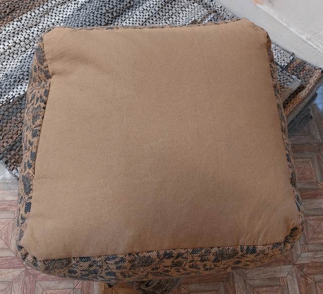 Pouf naturel en coton, tissé et imprimé à la main - teintures naturelles
