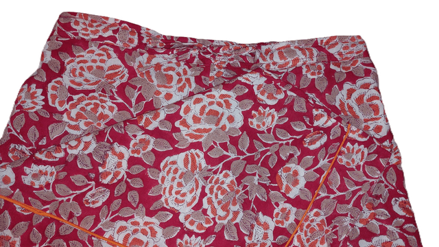 Pyjama femme en coton léger imprimé à la main – Ensemble boutonné deux pièces - rouge et orange