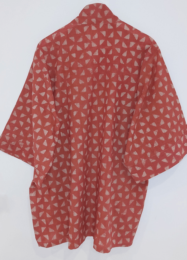 Gilet kimono orange en coton, teinture naturelle, imprimé à la main, artisanale 