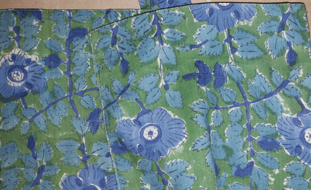 Grand sac cabas bleu et vert en coton imprimé à la main au blockprint, tote bag, confectionné en Inde