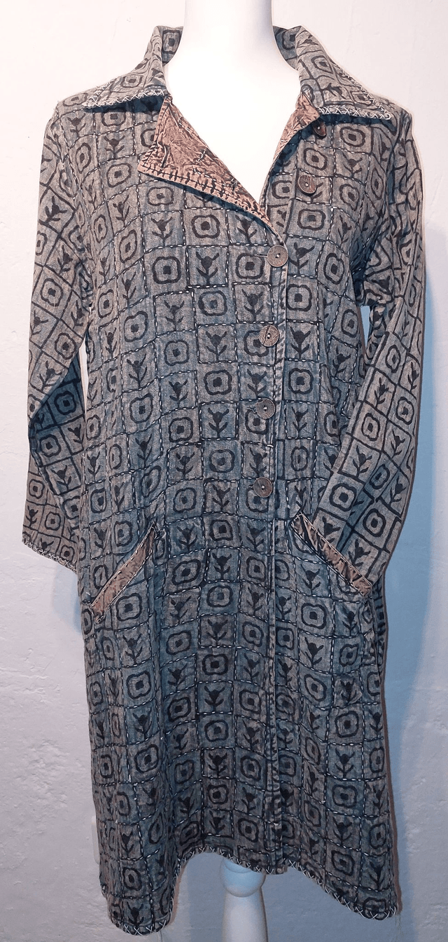 Veste Kantha confectionnée dans les villages indiens, cousue et imprimée à la main, coton, teintures naturelles