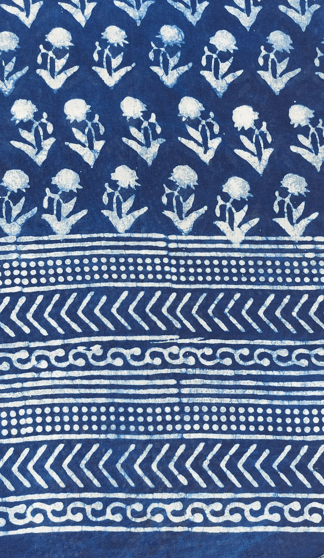 Étole, teinture naturelle bleue indigo, coton imprimé à la main, écharpe légère - Cadeau femme artisanal éthique  