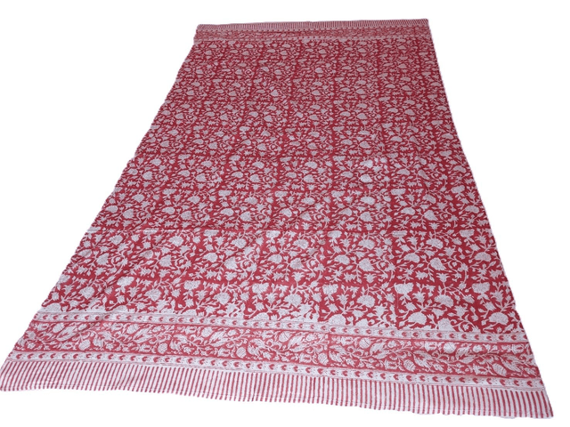 Paréo de plage en coton voile indien imprimé à la main – Motif floral rouge et blanc – Étole & châle bohème 