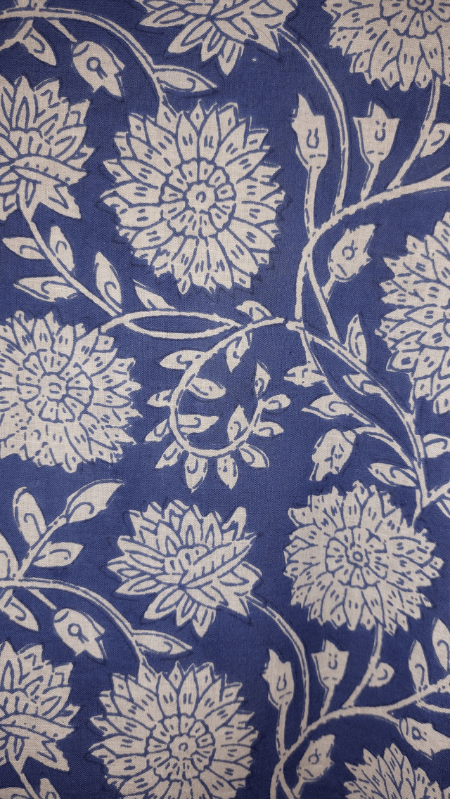 Robe kimono longue en coton, peignoir, robe de chambre, motif floral blanc et bleu, L.120cm  
