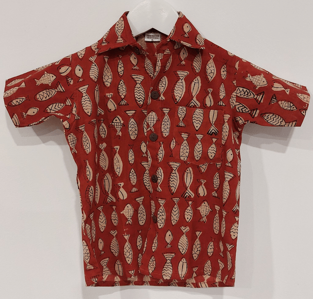 Chemise d'été - Garçon 2-7 ans - Coton indien léger - Imprimé à la main - Teintures naturelles - Manches courtes