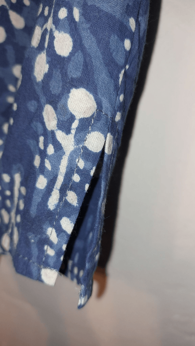 Top femme en coton - Manches bouffantes - Teinture naturelle indigo - Imprimé à la main