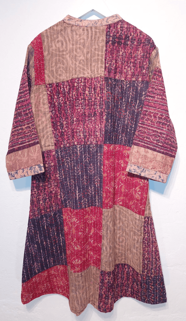 Veste femme Kantha, unique, confectionnée dans les villages indiens, cousue et imprimée à la main, patchwork, coton, teintures naturelles