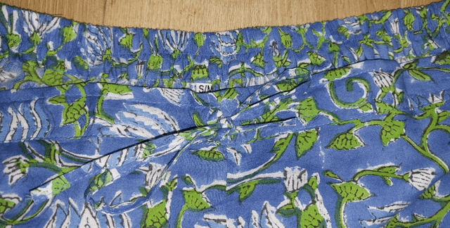 Pyjama femme en coton léger imprimé à la main – Ensemble boutonné deux pièces - bleu et vert