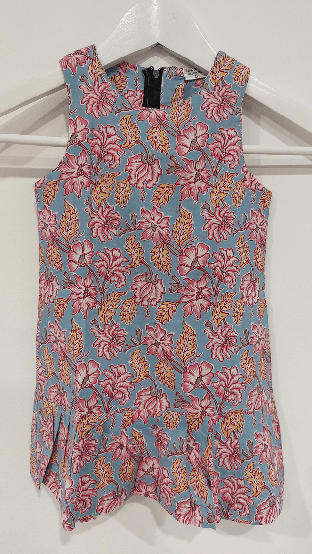 Robe d'été - Fille 2-7 ans - 3 couleurs - Coton indien léger imprimé à la main - Motif floral - Fermeture éclair