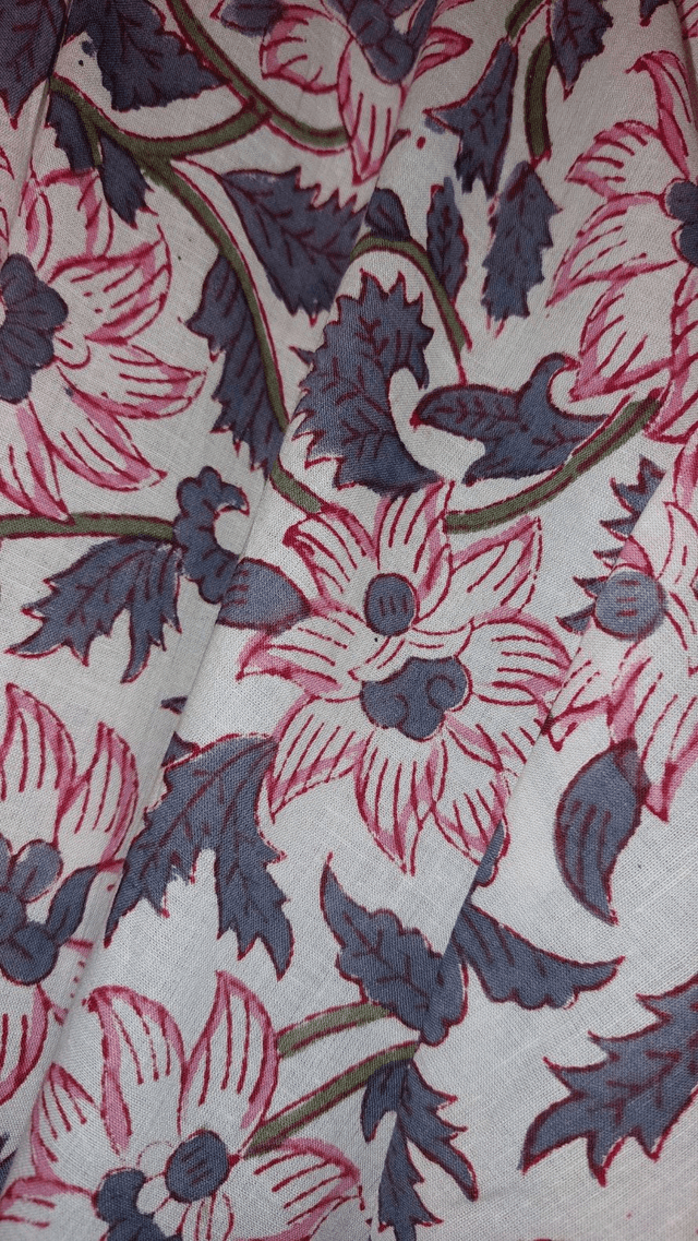 Robe kimono en coton, peignoir, robe de chambre, imprimé à la main, motif floral rose et gris, L.100cm