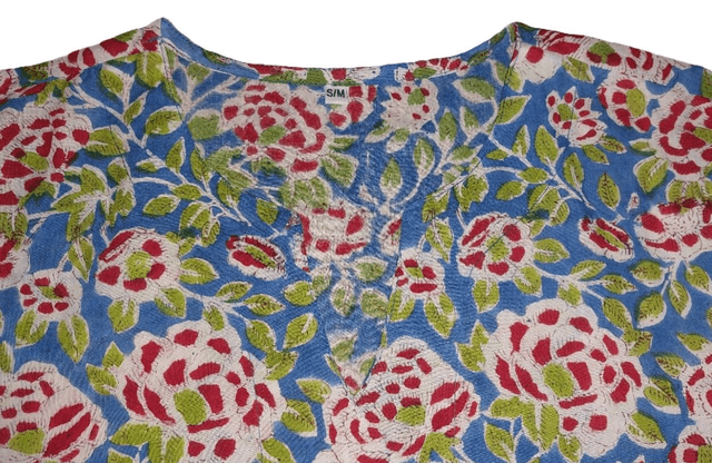 Pyjama  femme en coton léger – imprimé floral rouge et bleu -  fait main – ensemble été confortable – cadeau artisanal