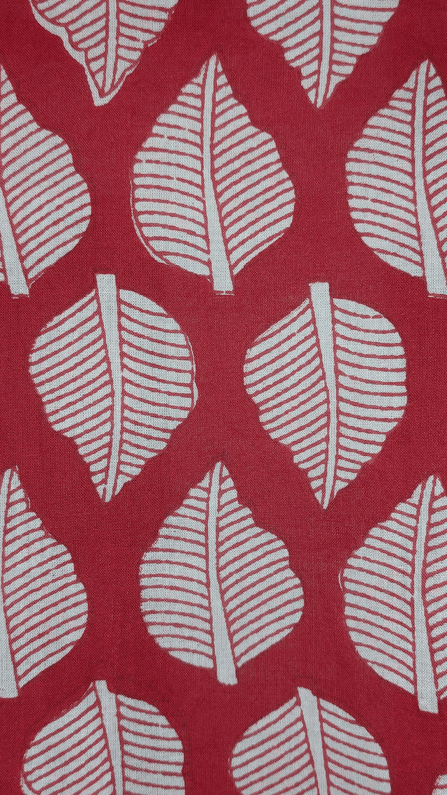 Robe kimono en coton, peignoir, robe de chambre, motif feuilles blanches sur rouge, L.100cm   