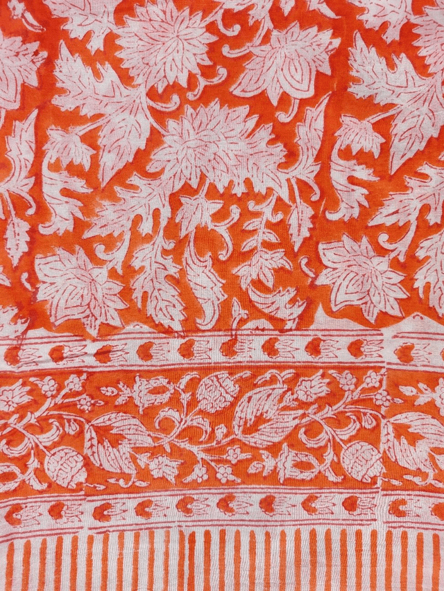 Paréo de plage en coton voile indien imprimé à la main – Motif floral orange et blanc – Étole & châle bohème 