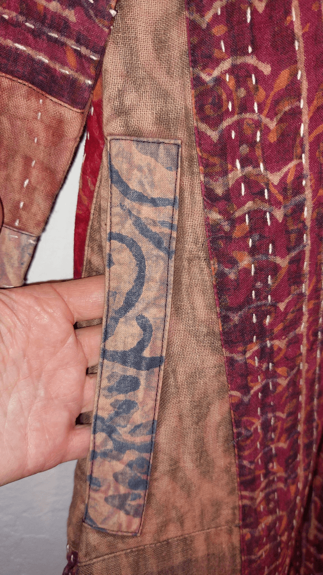 Veste femme Kantha, unique, confectionnée dans les villages indiens, cousue et imprimée à la main, patchwork, coton, teintures naturelles