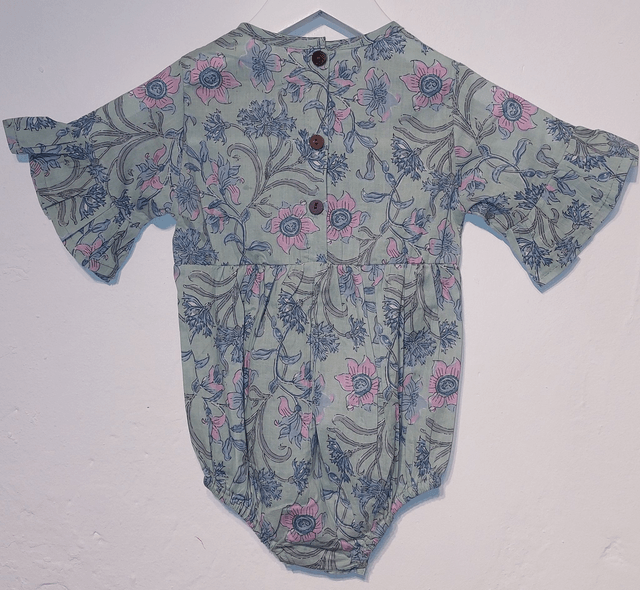 Combinaison barboteuse d'été - Bébé fille 6-24 mois - Manches - Coton indien léger - Motif floral coloré - Rose ou vert
