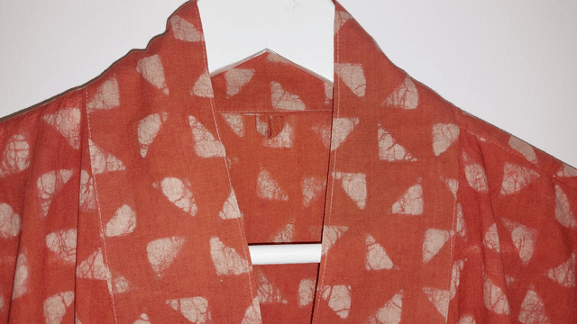 Gilet kimono orange en coton, teinture naturelle, imprimé à la main, artisanale 