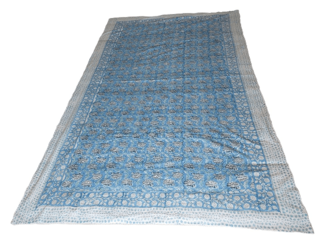 Paréo de plage en coton indien imprimé à la main – Motif floral bleu, vert et blanc – Étole & châle bohème 