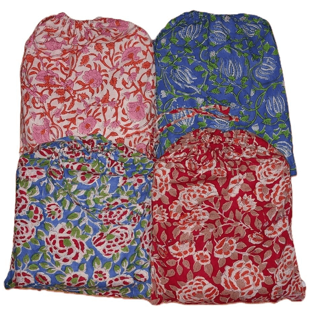Pyjama  femme en coton léger – imprimé floral orange et rose -  fait main – ensemble été confortable – cadeau artisanal