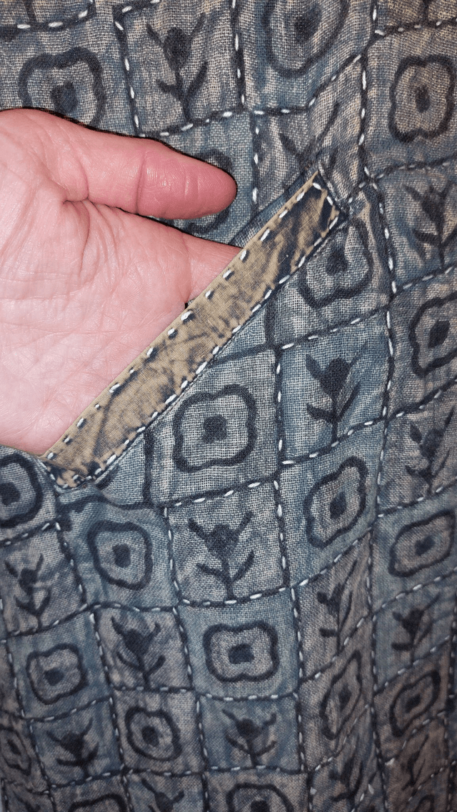 Veste Kantha confectionnée dans les villages indiens, cousue et imprimée à la main, coton, teintures naturelles