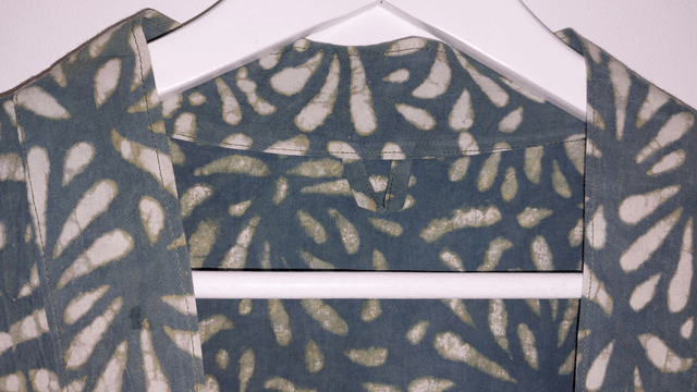 Gilet kimono vert en coton, teinture naturelle, imprimé à la main, artisanale
