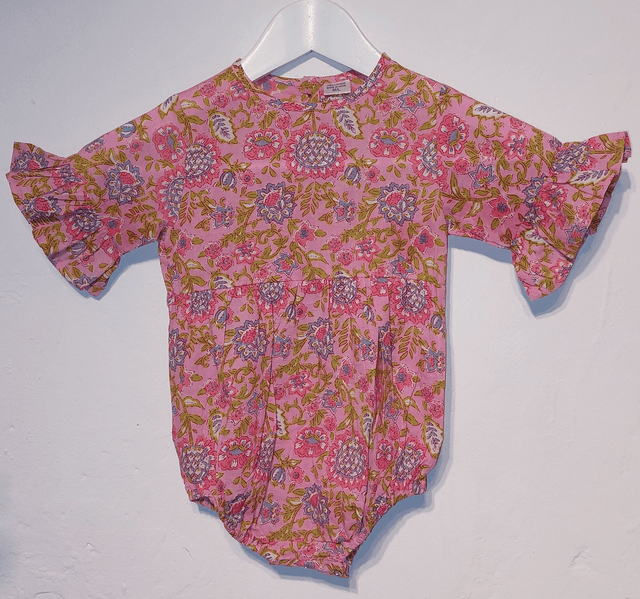 Combinaison barboteuse d'été - Bébé fille 6-24 mois - Manches - Coton indien léger - Motif floral coloré - Rose ou vert