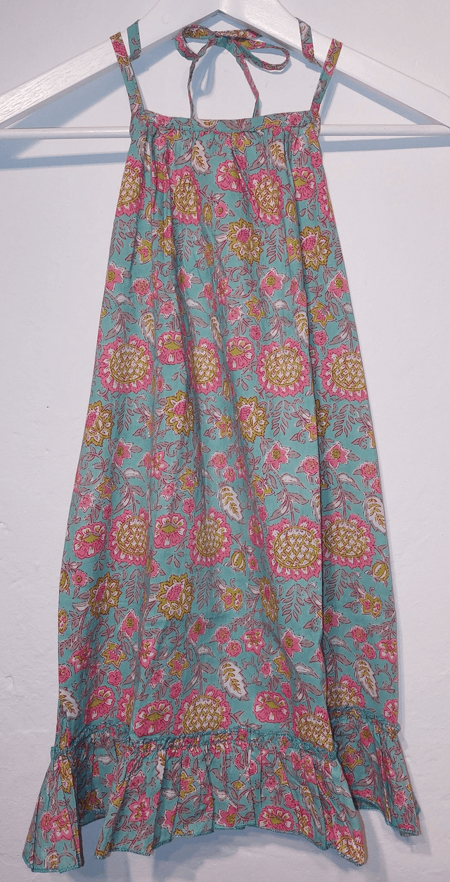 Robe d'été - Fille 2-9 ans - 3 couleurs - Coton indien léger imprimé à la main - Motif floral rose