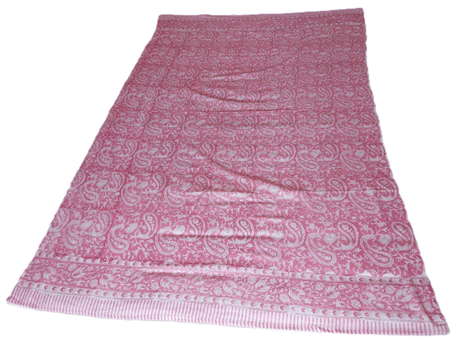  Paréo de plage en coton voile indien imprimé à la main – Motif cachemire rose et blanc – Étole & châle bohème 