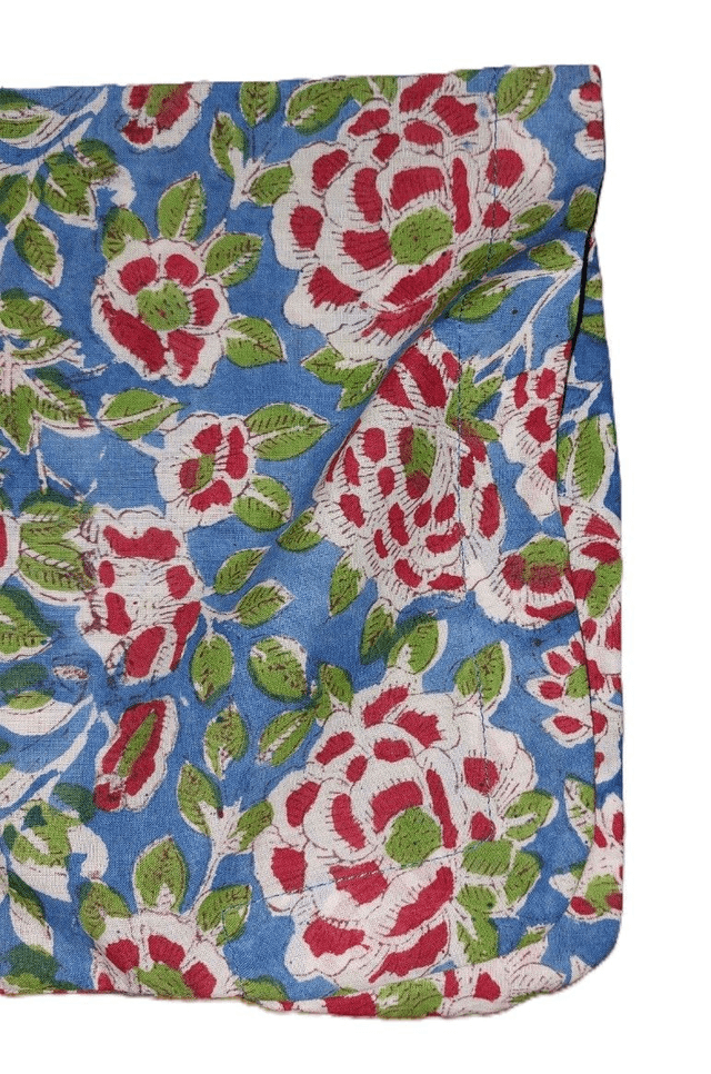 Pyjama  femme en coton léger – imprimé floral rouge et bleu -  fait main – ensemble été confortable – cadeau artisanal
