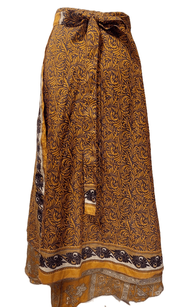 Robe/Jupe 3-en-1 réversible en sari recyclé – Robe polyvalente bohème plage, casual ou élégant - jaune, or