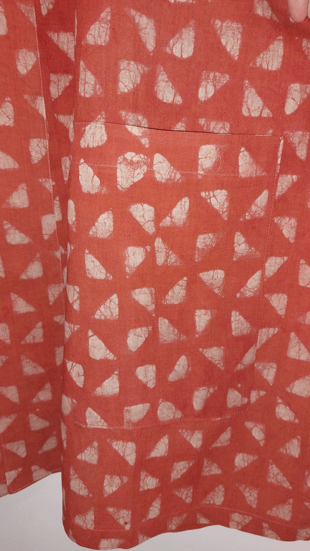 Gilet kimono orange en coton, teinture naturelle, imprimé à la main, artisanale 