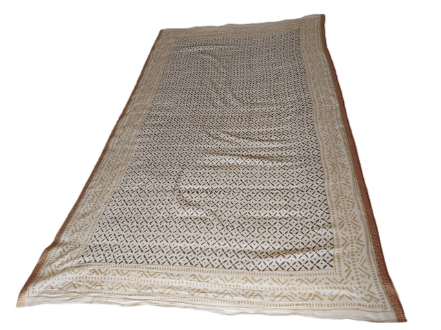 Paréo de plage en coton voile indien imprimé à la main – Motif beige et noir avec bord doré – Étole & châle bohème 