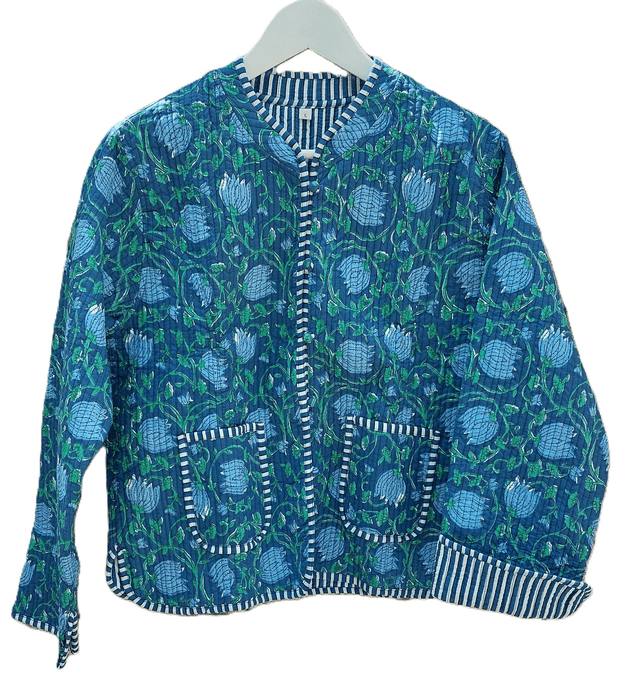 Veste réversible matelassée femme en coton imprimé à la main