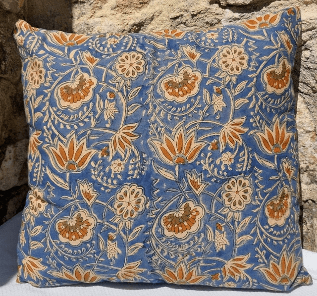 Housses de coussin en coton  – Motifs floraux block print imprimé à la main en Inde (40x40cm)