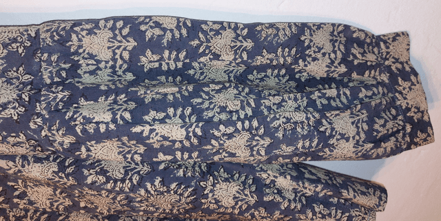 Top femme - Coton imprimé à la main - Manches bouffantes - Petits pompons - Motif floral bleu 