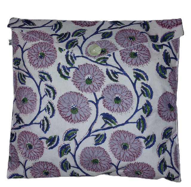 Pyjama court en coton indien – Imprimé floral artisanal – Fait main - Slow fashion - Lilas sur blanc