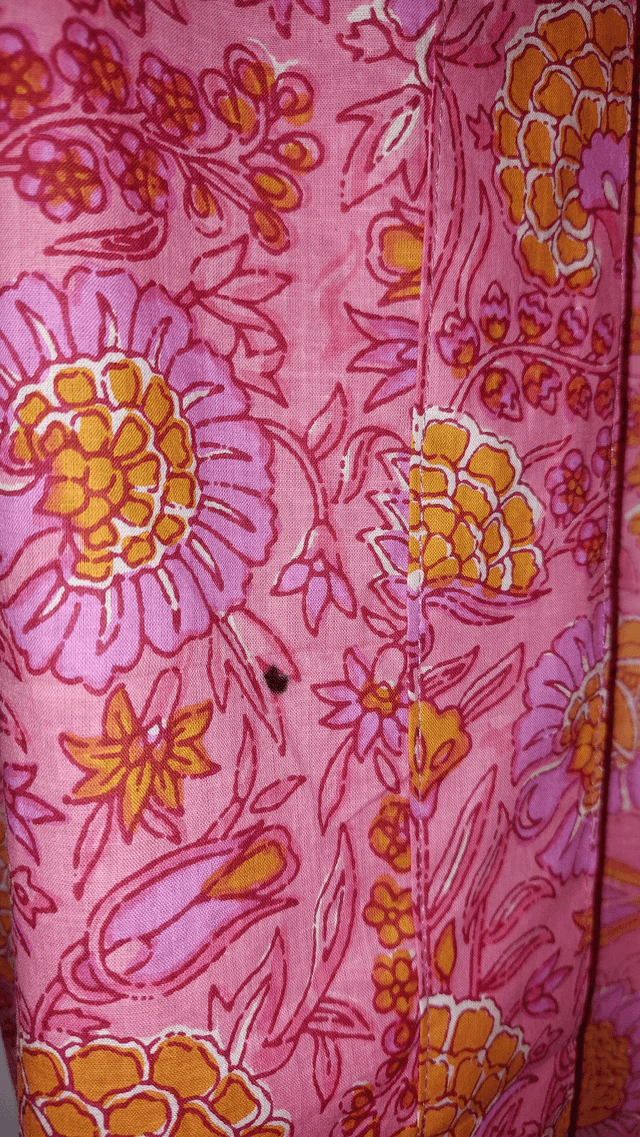 Robe kimono en coton, peignoir, robe de chambre, imprimé à la main, motif floral rose et orange, L.100cm  