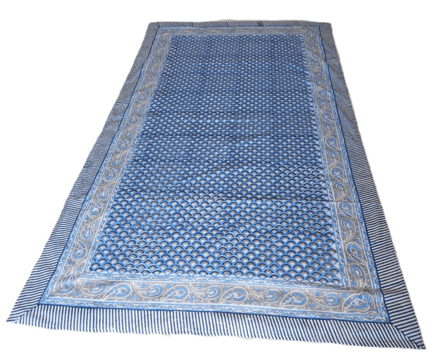 Paréo de plage en coton indien imprimé à la main – Motif bleu et blanc – Étole & châle bohème