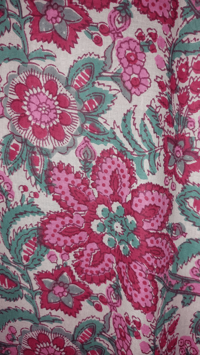 Robe kimono longue en coton, peignoir, robe de chambre, motif floral rose, vert, rouge, blanc, L.120cm ou 140cm
