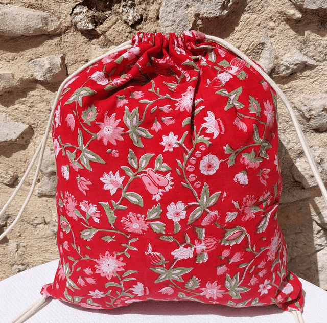 Sac à dos en coton imprimé à la main façon blockprint