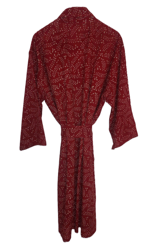  Peignoir unisexe, teintures naturelles artisanales, imprimé à la main, rouge et blanc, robe de chambre L.110cm