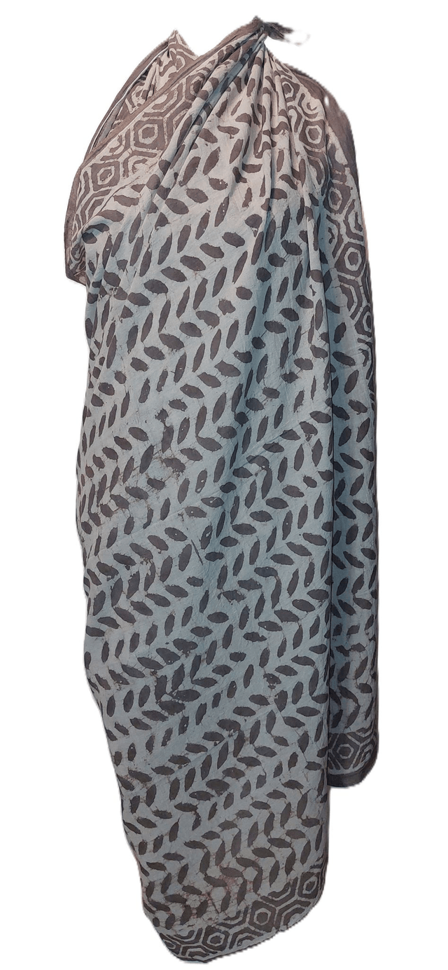 Paréo de plage en coton voile indien imprimé à la main – Motif artisanal - Teinture naturelle beige et taupe – Étole & châle bohème  - Slow fashion