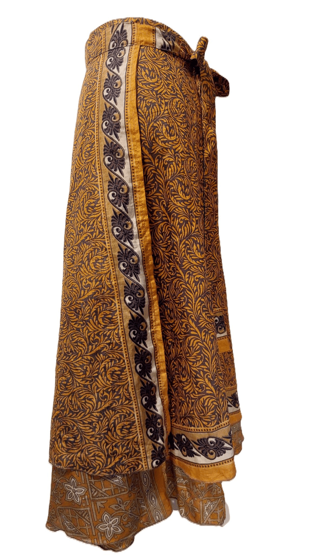 Robe/Jupe 3-en-1 réversible en sari recyclé – Robe polyvalente bohème plage, casual ou élégant - jaune, or