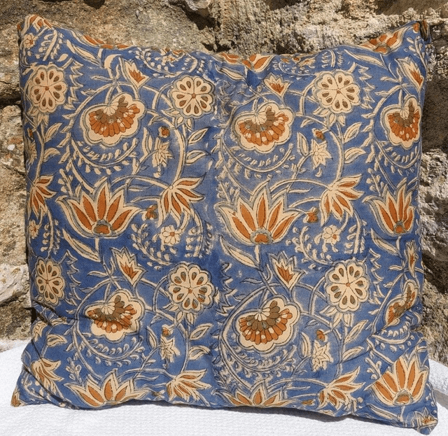 Housses de coussin en coton  – Motifs floraux block print imprimé à la main en Inde (40x40cm)