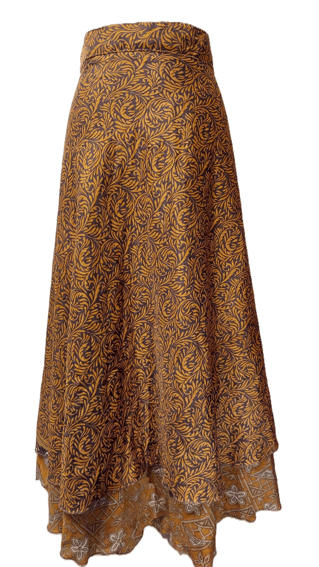 Robe/Jupe 3-en-1 réversible en sari recyclé – Robe polyvalente bohème plage, casual ou élégant - jaune, or